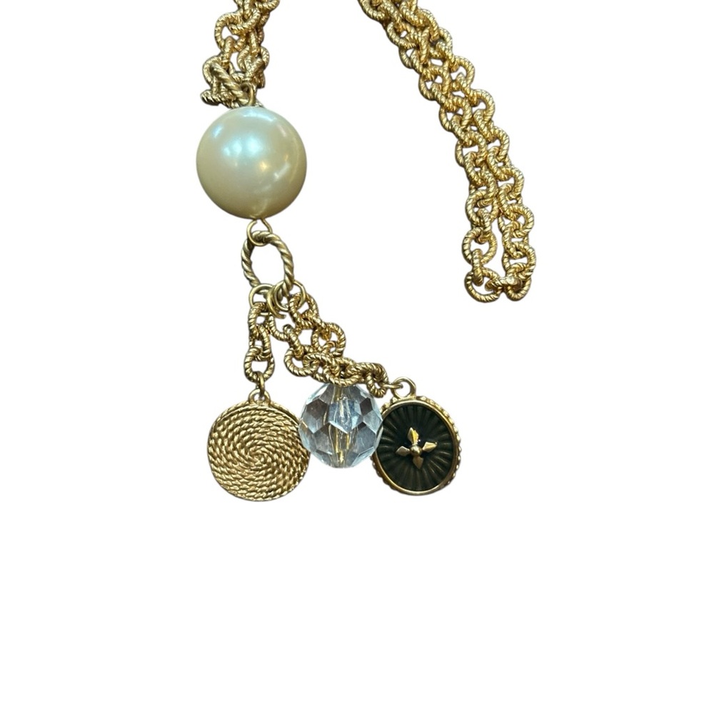 Liz Claiborne Gold Tone Chain with Faux Pearl Pendant with Charms  17" L